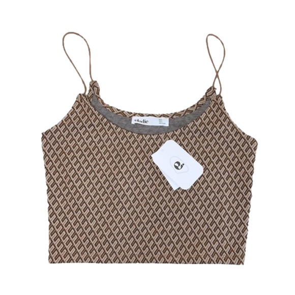 Elodie Elastic Brown Geo Print Cami Crop Tank Top - Size X Small, NWT - Picture 1 of 9